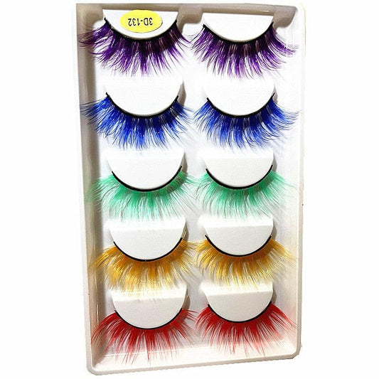 NEW 5 Pairs 3D Colored Faux Mink Eyelash Red Yellow Green Purple Colorful Fluffy High Volume Makeup Beauty Rainbow Lashes - Millennial Eyelash Boutique