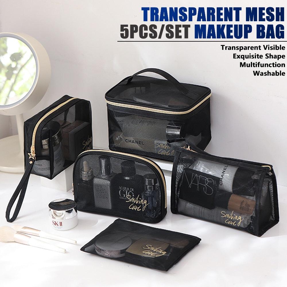Multipurpose Transparent Mesh Zipper Pouches Cosmetic Bag Makeup